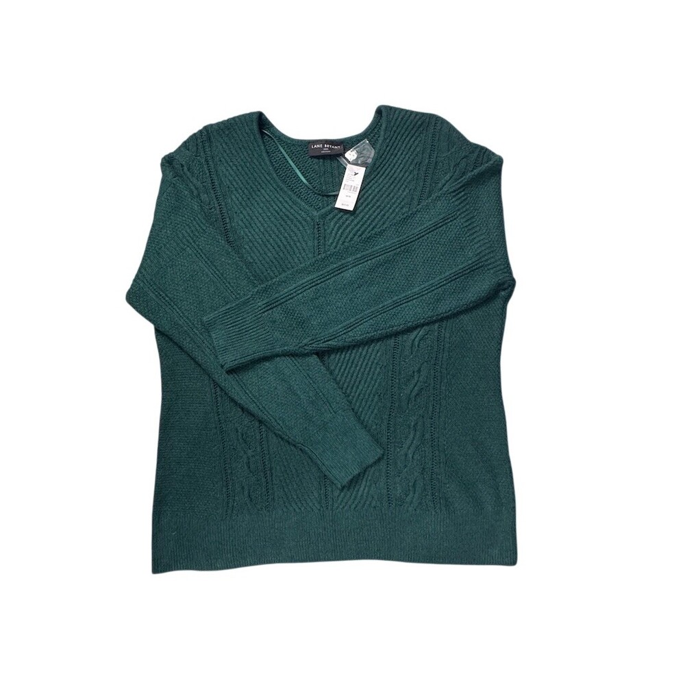 Lane Bryant Sweater Womens Plus Size 18/20 Dark Green V-Neck Cable